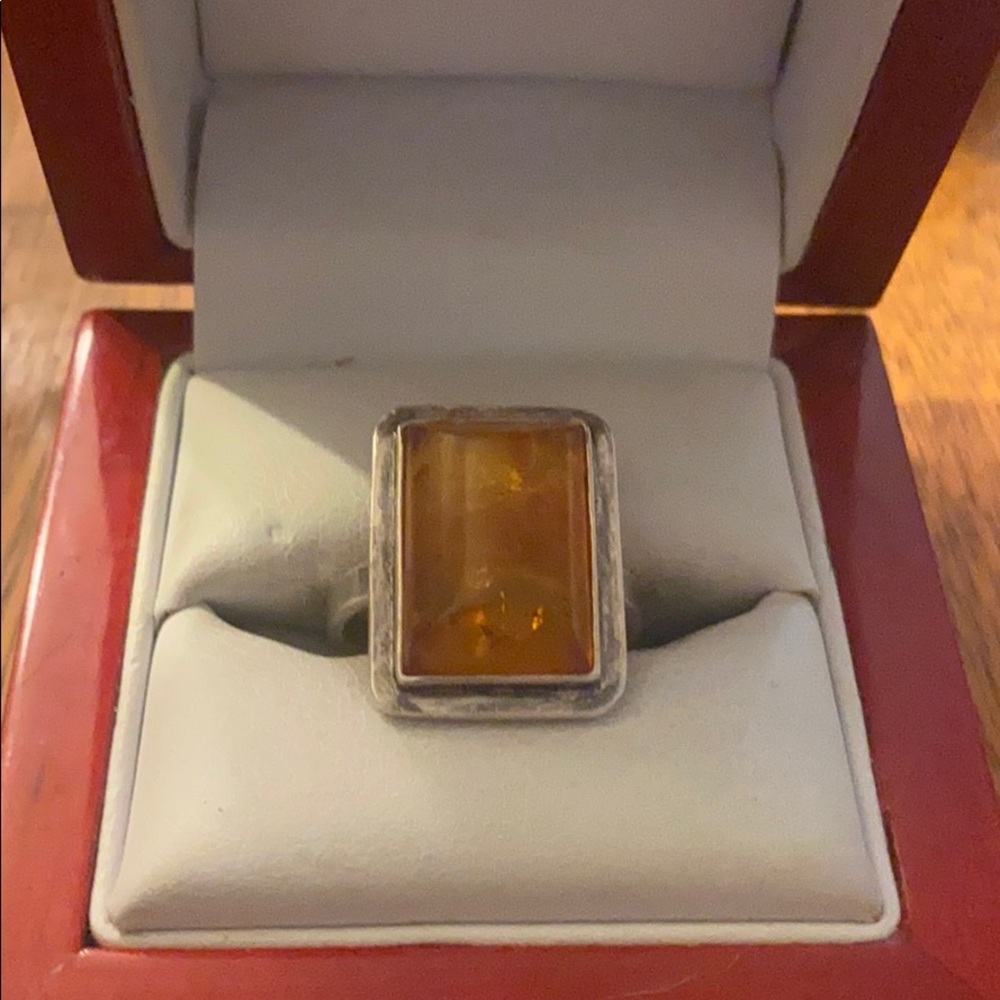 Sterling silver Baltic ember stone vintage ring - Picture 2 of 4